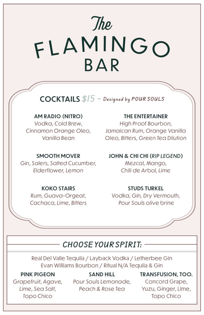 Flamingo Bar Menu Cocktails and Spirits