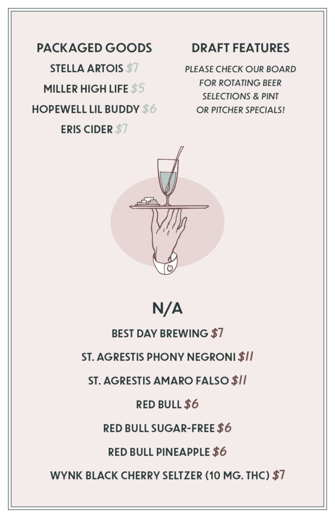 Flamingo Bar Menu Packaged Goods and Draft Features