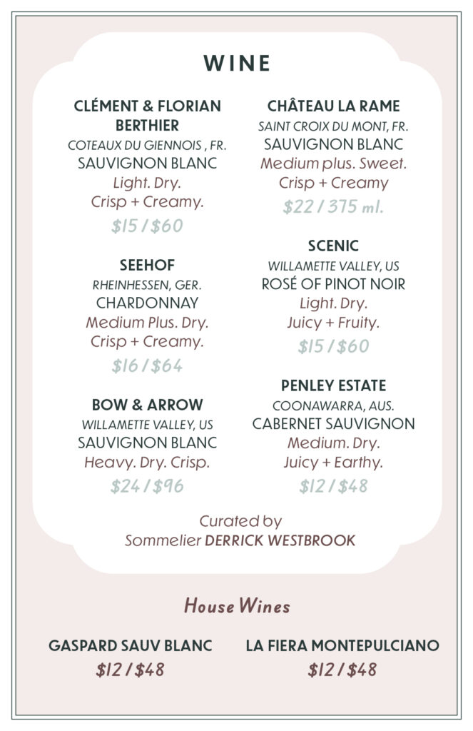 Flamingo Bar Wine Menu