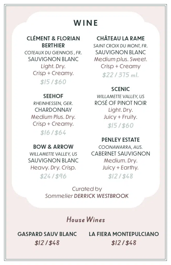 Flamingo Bar Wine Menu